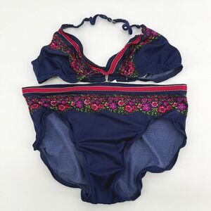 Vintage Sandcastle Navy Floral High Waisted Bikini Set Two Piece Size 10 S0005